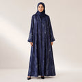 Ink Navy Self Print Silk Open Abaya
