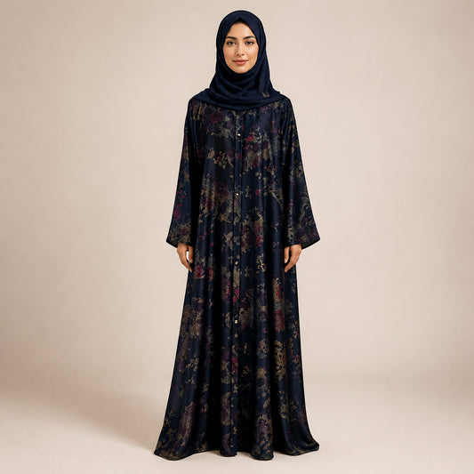 Premium Ocean Pearl Blue Jamawar Silk Abaya
