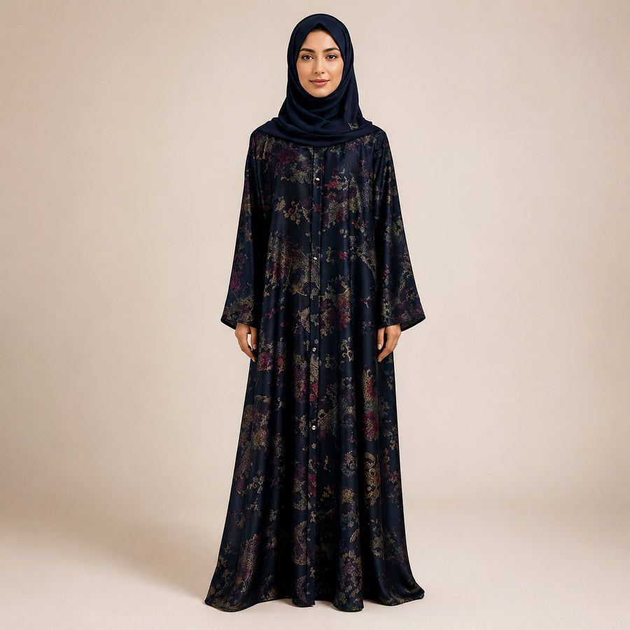 Premium Ocean Pearl Blue Jamawar Silk Abaya