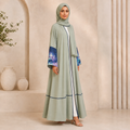 Premium Summer Bottle Green Appliqué Open Abaya