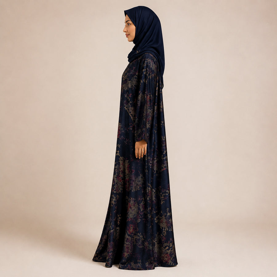 Premium Ocean Pearl Blue Jamawar Silk Abaya