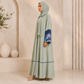 Premium Summer Bottle Green Appliqué Open Abaya
