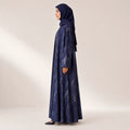 Ink Navy Self Print Silk Open Abaya
