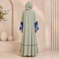Premium Summer Bottle Green Appliqué Open Abaya