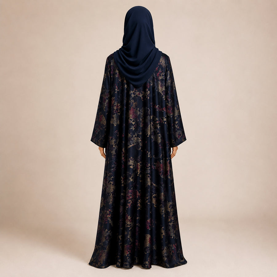 Premium Ocean Pearl Blue Jamawar Silk Abaya