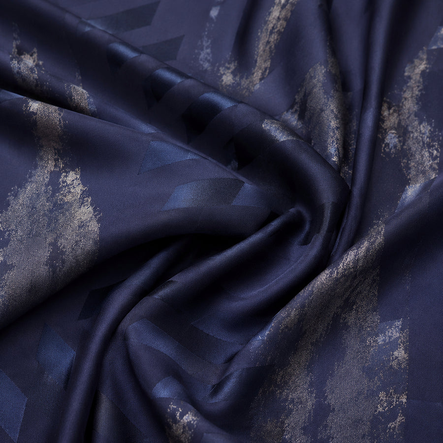 Ink Navy Self Print Silk Open Abaya