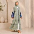 Premium Summer Bottle Green Appliqué Open Abaya