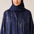 Ink Navy Self Print Silk Open Abaya