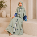 Premium Summer Bottle Green Appliqué Open Abaya