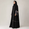 Premium Black Nidha with Floral Printed Silk Piping