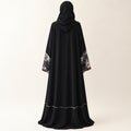 Premium Black Nidha with Floral Printed Silk Piping