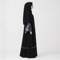 Premium Black Nidha with Floral Printed Silk Piping
