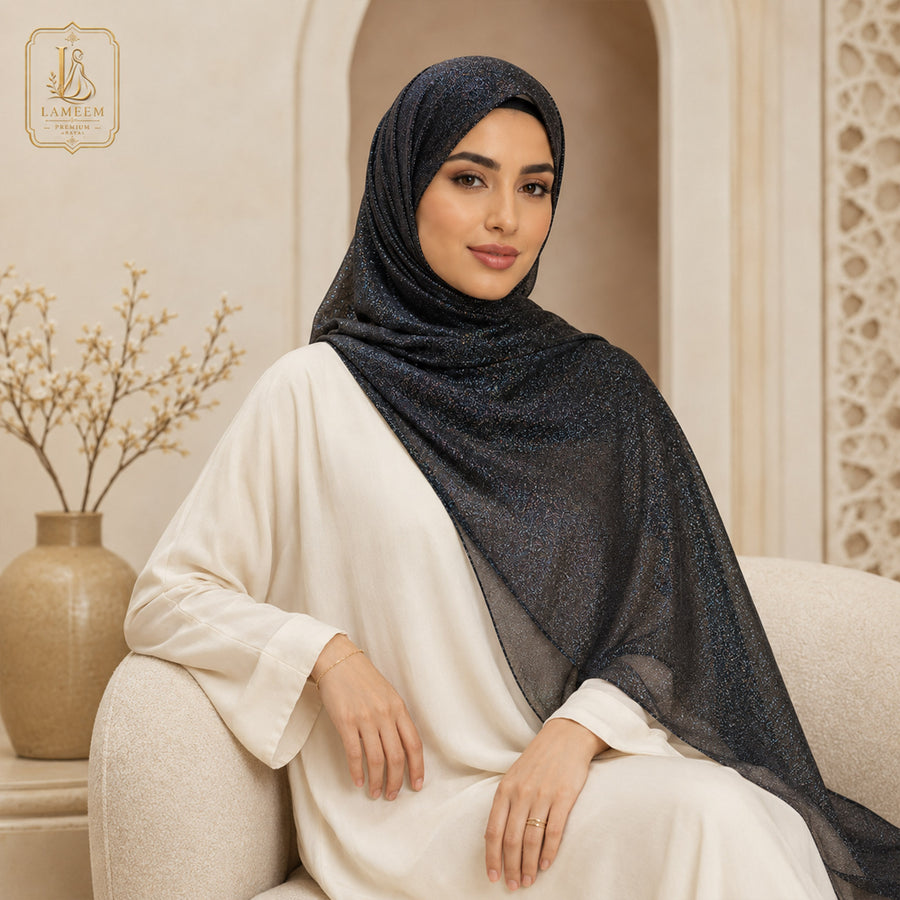 Black Silver Shimmer Chiffon Hijab