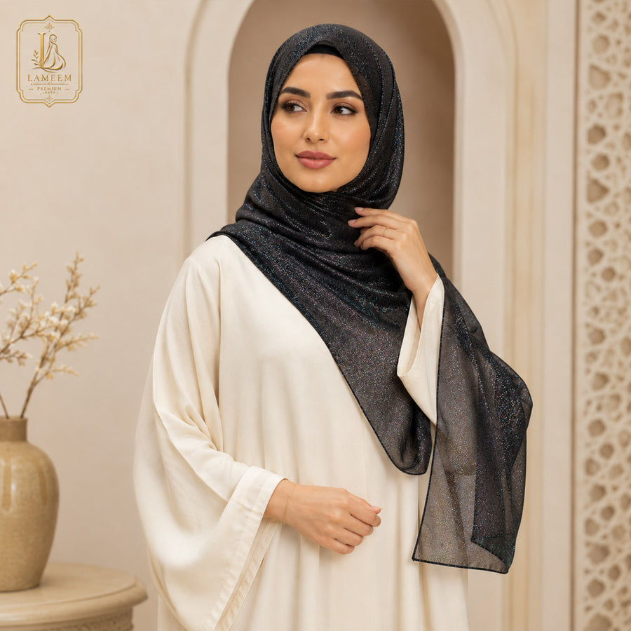 Black Silver Shimmer Chiffon Hijab