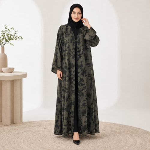 Double-Sided Floral Chiffon Abaya Black