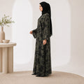 Double-Sided Floral Chiffon Abaya Black