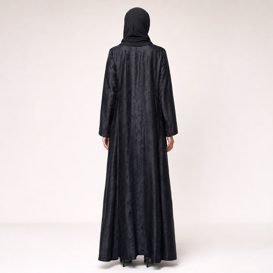 Premium Black Self-Print Floral Silk