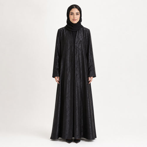 Premium Black Self-Print Floral Silk