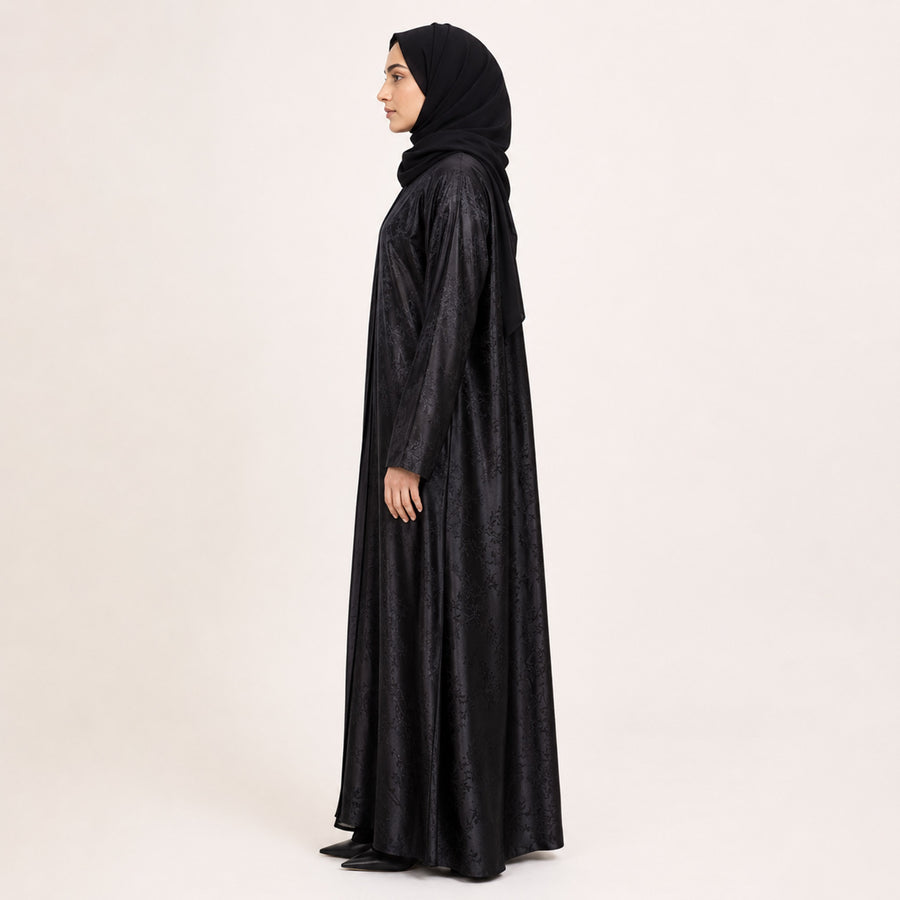 Premium Black Self-Print Floral Silk