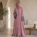 Premium Tea Rose Pink Nidha with Floral Printed Silk Piping