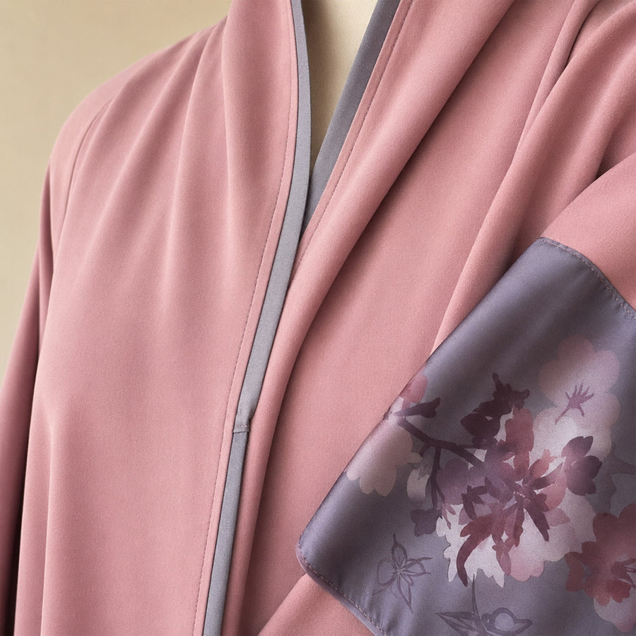 Premium Tea Rose Pink Nidha with Floral Printed Silk Piping