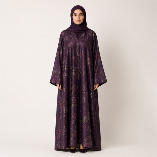 Premium Aubergine Jamawar Silk Abaya