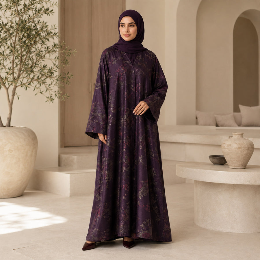 Premium Aubergine Jamawar Silk Abaya