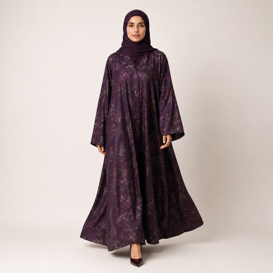 Premium Aubergine Jamawar Silk Abaya