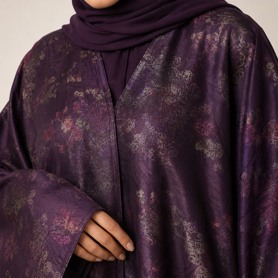 Premium Aubergine Jamawar Silk Abaya