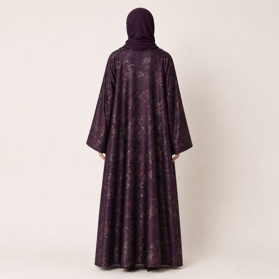 Premium Aubergine Jamawar Silk Abaya