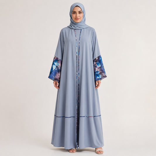 Premium Sky Blue Appliqué Open Abaya
