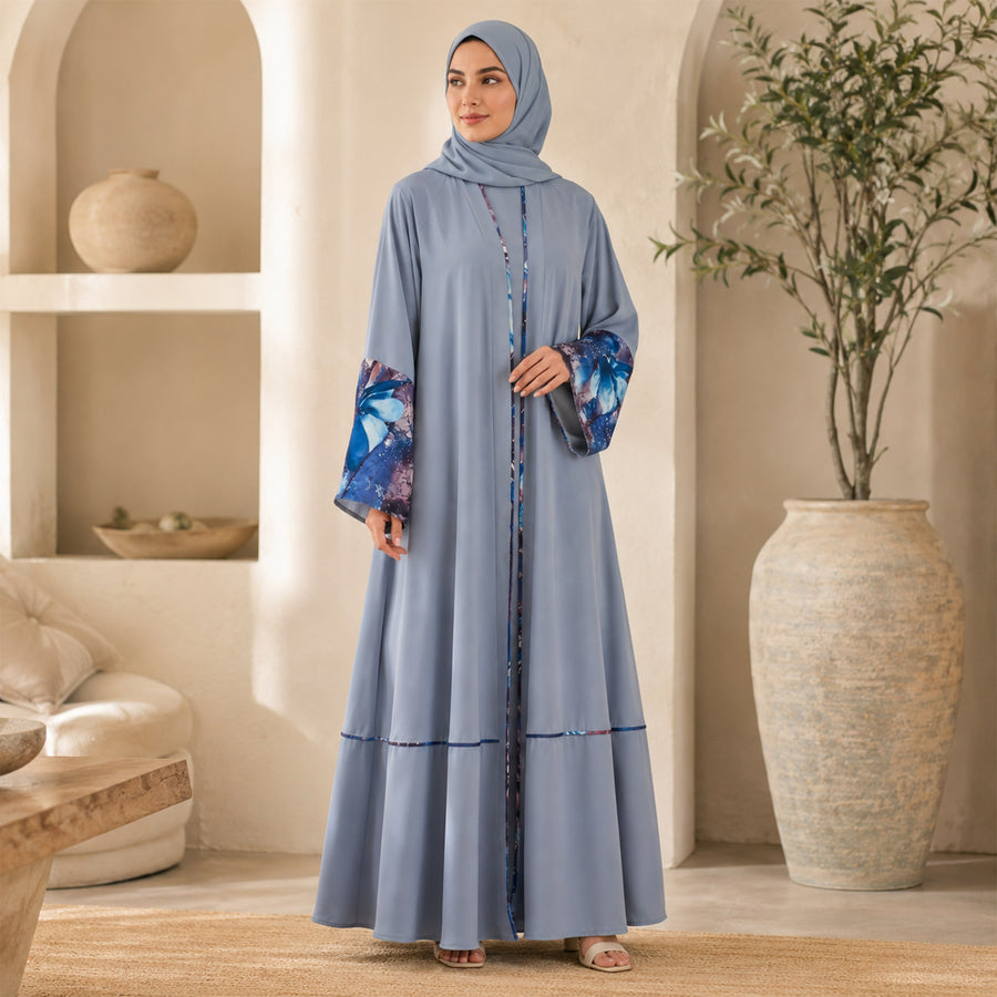 Premium Sky Blue Appliqué Open Abaya