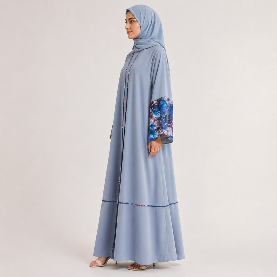 Premium Sky Blue Appliqué Open Abaya
