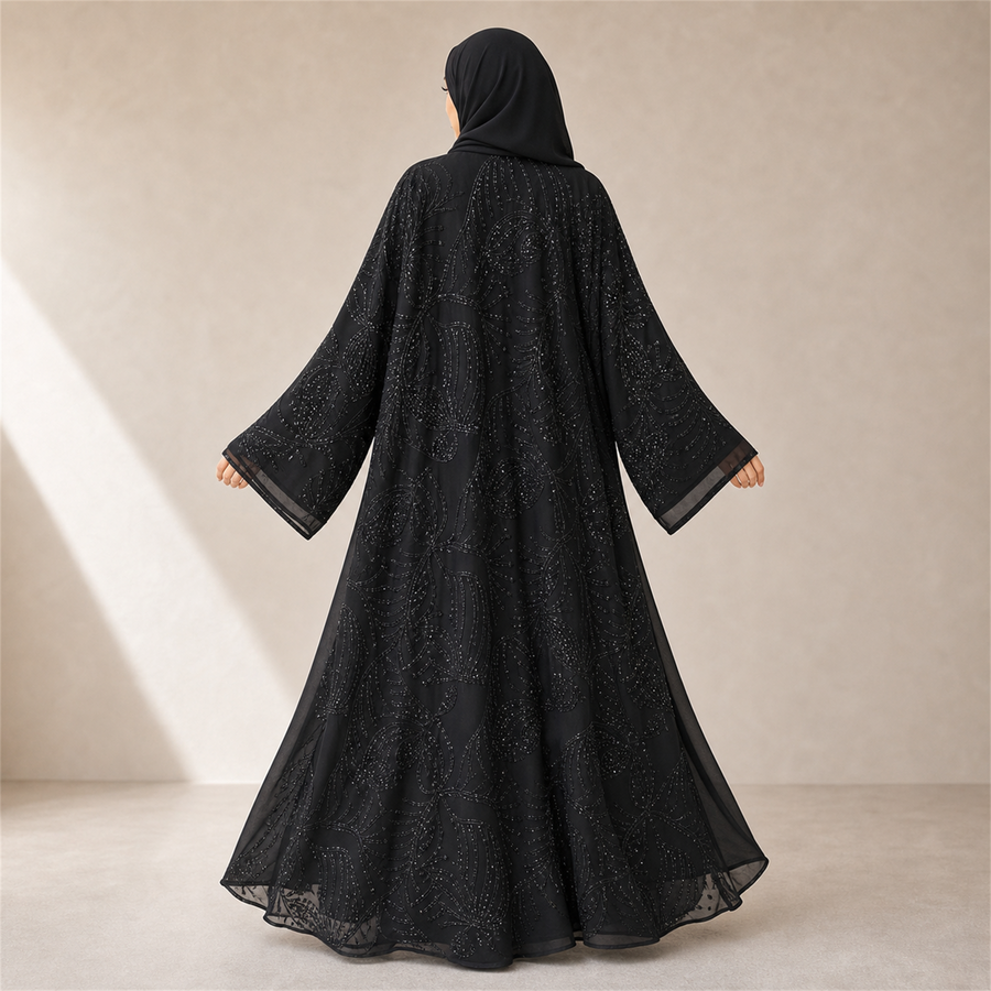 Premium Black Heavy Embroidered Double Chiffon Abaya | LAMEEM