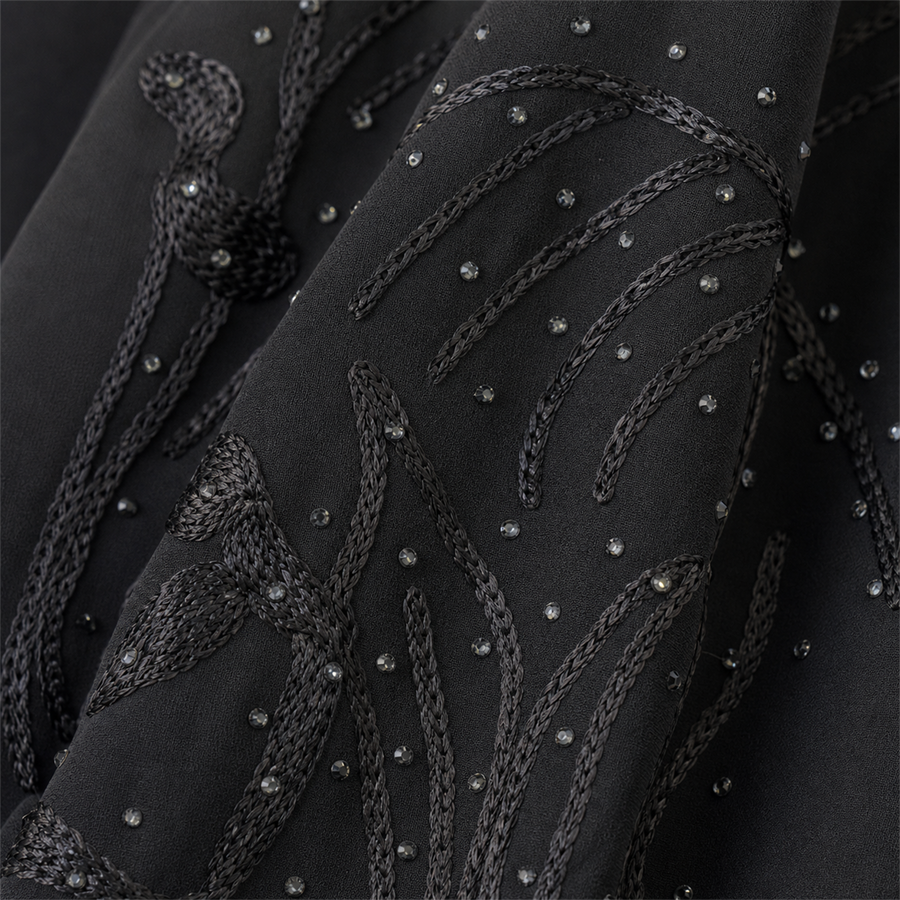 Premium Black Heavy Embroidered Double Chiffon Abaya | LAMEEM