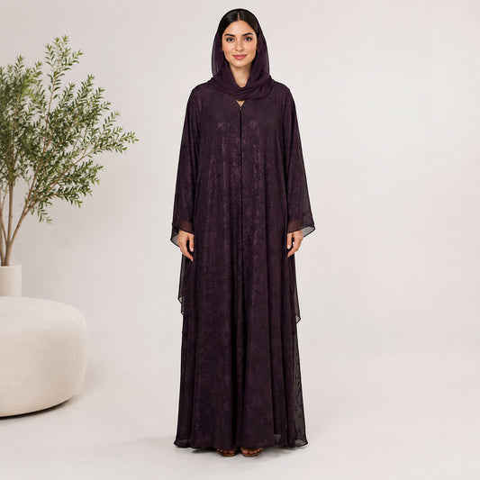 Dusty Plum Floral Barosha Chiffon Abaya