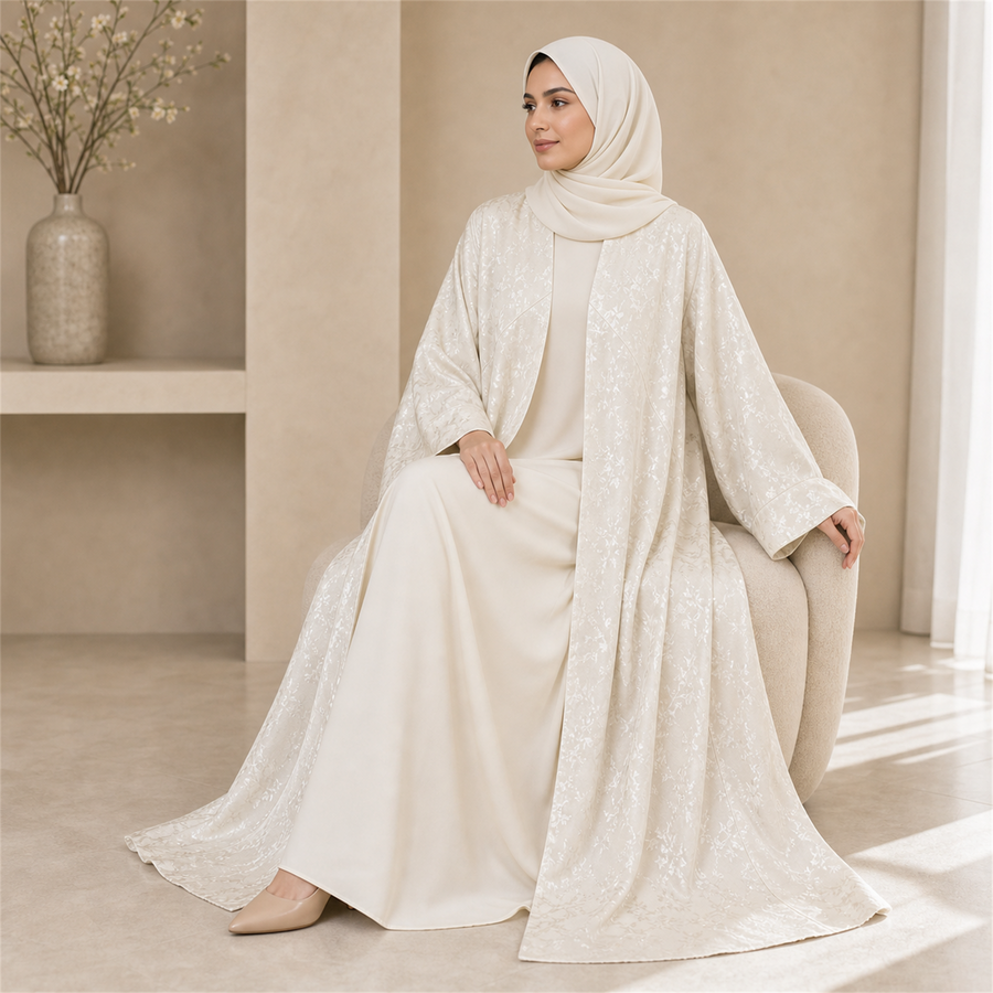 Premium Pearl Ivory Shinghai Open Abaya