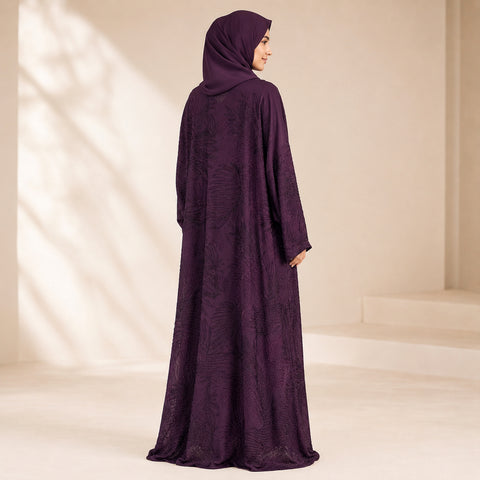 Premium Deep Plum Heavy Embroidered Double Chiffon Abaya